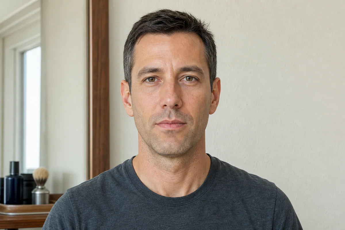 Man with a long oblong face photographed straight on